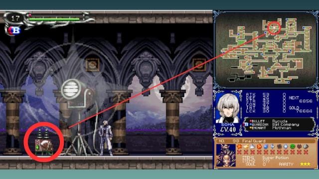 Mothman's location in Castlevania