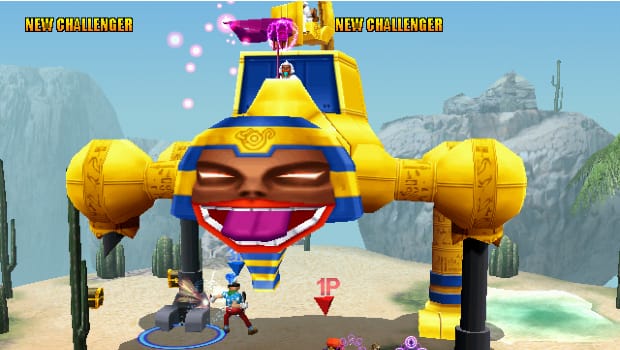 A player hitting an underwater monster during Power Stone 2.